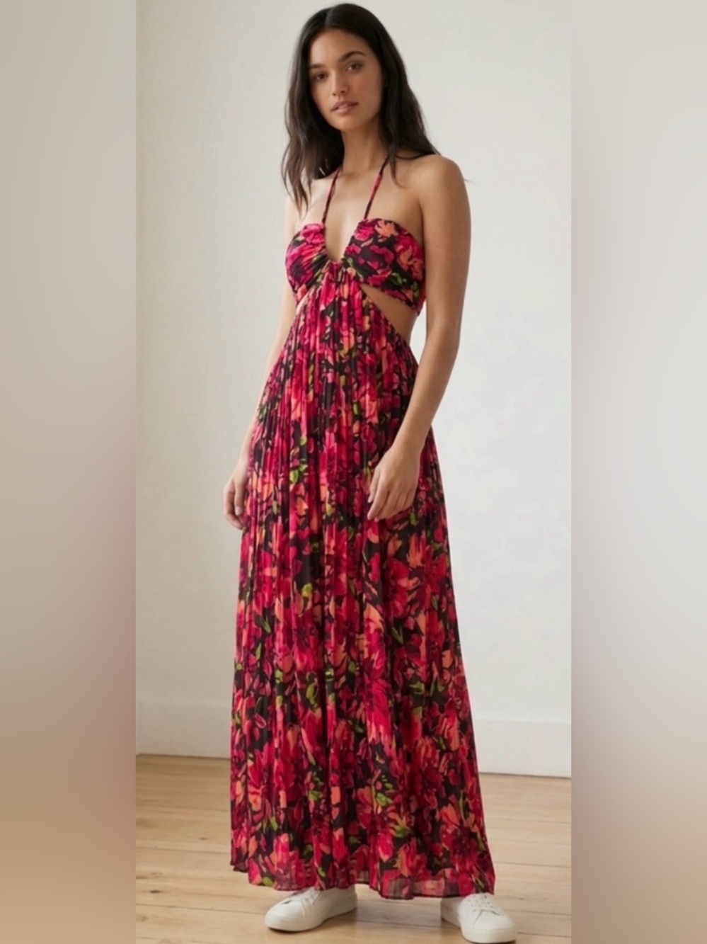 Vici Red Floral Cutout Halter Maxi Dress - Picture 2 of 7